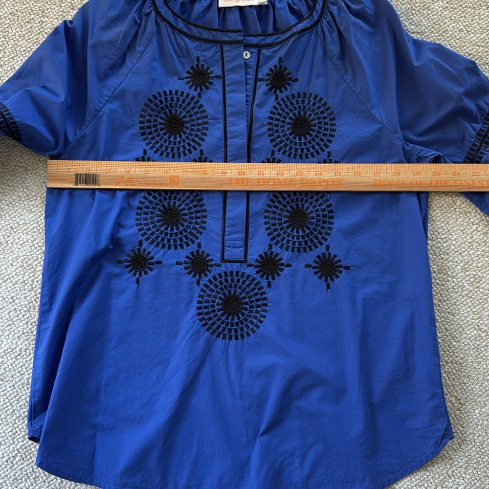 Tory Burch Aubrey Poplin Tunic Embroidered Peasant Top Blouse Size 8 - Picture 7 of 8